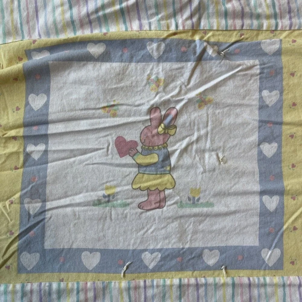 Vintage Carters Baby Blanket Bunny Cat Sheep Mouse‎ Quilt Pastel Spring Stripe